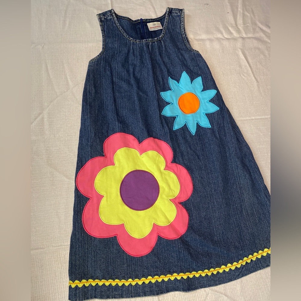 Hanna Anderson sz 140 denim jumper floral EUC SZ 10 girls